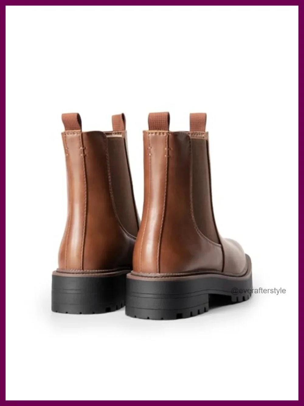 Faux Leather Chelsea Ankle Boots Square Toe Low Heel Lug Sole Platform Booties - Picture 5 of 6